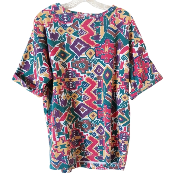 Vtg 90s Huntington Ridge Colorful Red Yellow Abstract Print Short Sleeve Shirt - Picture 1 of 11